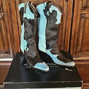 DONALD J. PLINER PALE BLUE HAIRCALF BOOTS - 6.5 MD!